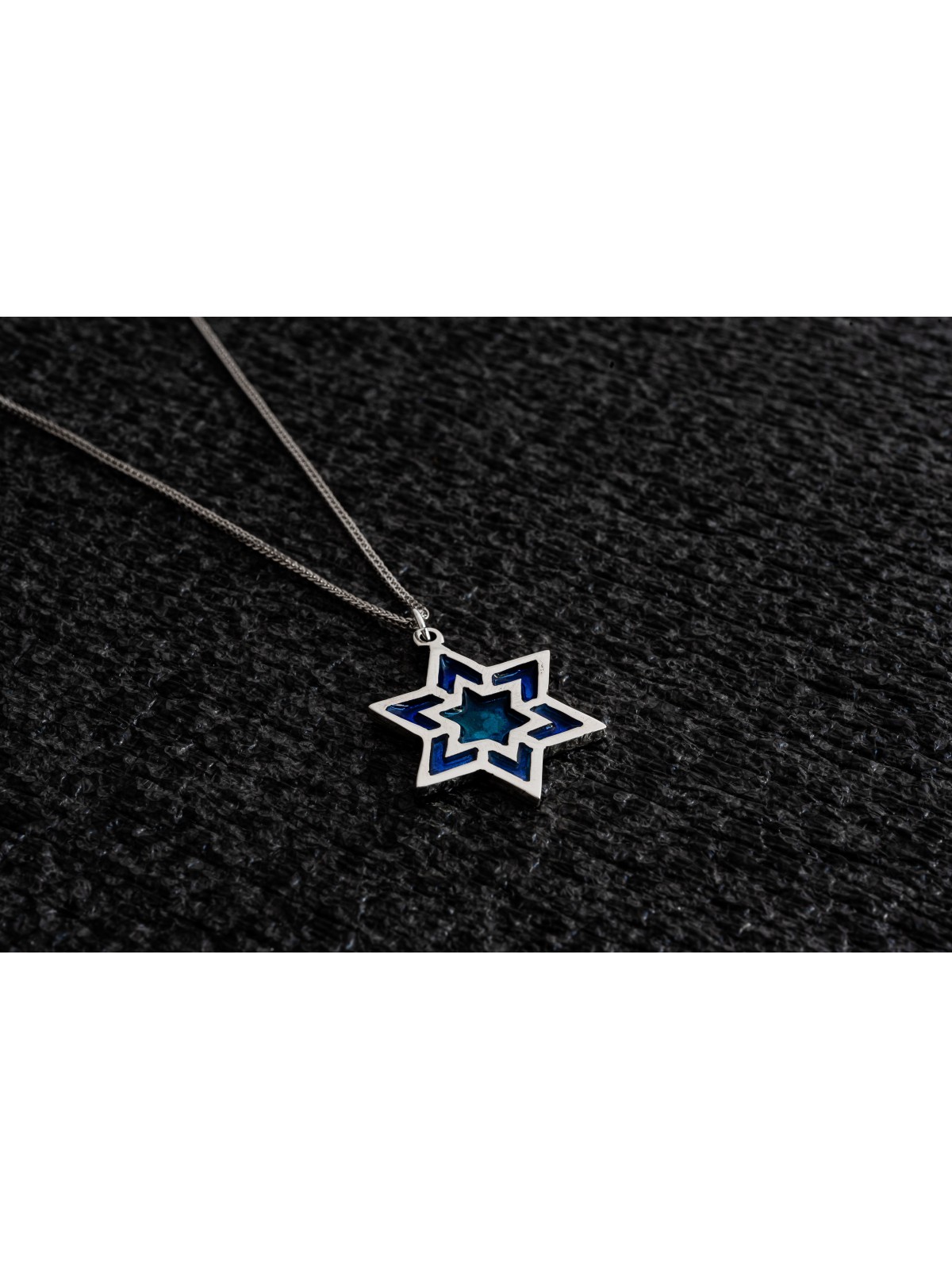שרשרת מגן דוד גדולה עם אמייל, צוואר משפחתי מכסף סטרלינג